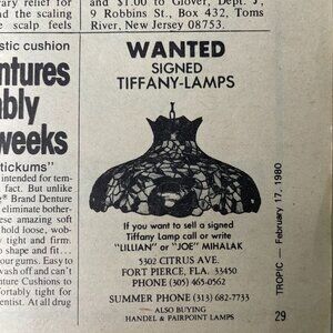 1980 Wanted Signed Tiffany Lamps Ad Print Partial Original Vintage u